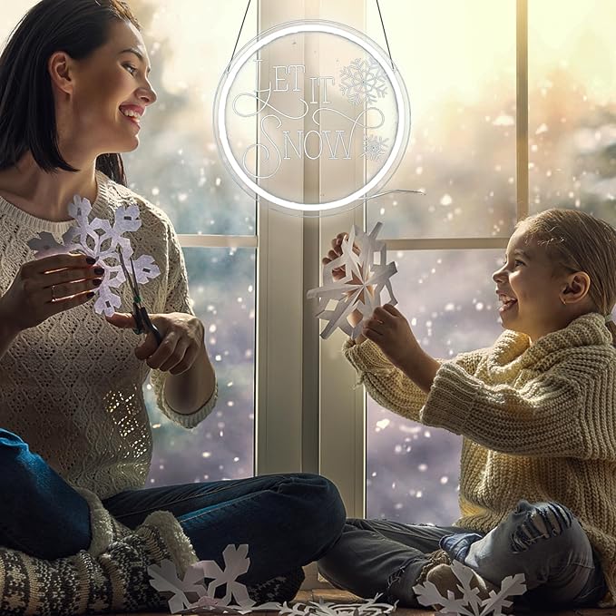 Let It Snow Neon Sign For Room Decor Christmas Neon Lamp White Snow Led Light For Kids Room Christmas Gift For Kids Hanging Glow Sign For Home Bedroom Dorm Studio Office Shop Party Sign(USB Power)