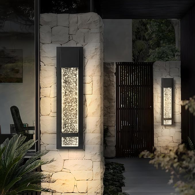 ASD LED 18 Inch Bubble Glass Wall Light Fixture | 12W 500LM 3000K-5000K 120V | 3CCT, Waterproof, Photocell, ETL Listed | Exterior Dusk to Dawn Flush Mount Sconce, Outdoor Lighting | Black, 2 Pack
