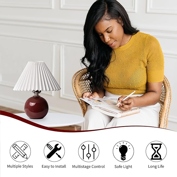 Korean Pleated Table Lamp Ins DIY Ceramic Table Lamps for Living Room Home Deco Cute Lamp with Tricolor Led Bulb Beside Lamp…