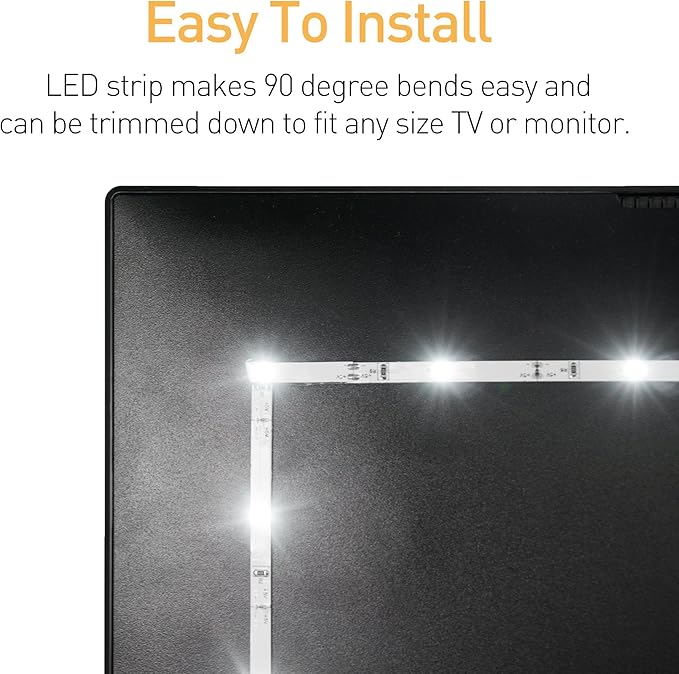 Power Practical LED Lights for TV Backlight - Luminoodle, USB Powered TV LED Light Strip w/ Bias Ambient Lighting for Home Theater - True White - Size (24"-29” TV)