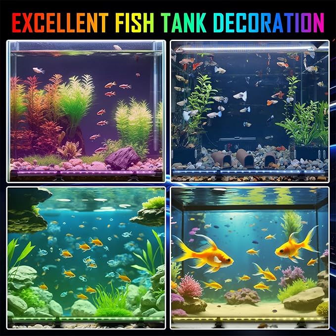 Smart App-Controlled RGB LED Aquarium Light with 16 Million Colors & 12 Dynamic Effects, Underwater Fish Tank Light with Timer, Submersible LED Lights with Adjustable Brightness and Speed - 19''