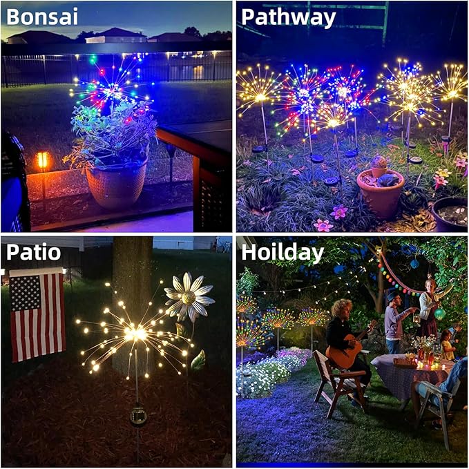YOTOZU 2 PCS Solar Firework Light, Outdoor Solar Garden Decorative Lights 120 LED Powered 40 Copper Wires String DIY Landscape Light for Walkway Pathway Backyard Christmas Decoration Parties (Blue)