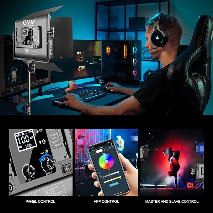 GVM Upgraded 60W RGB LED Video Light with Stand Kit, 880 Photography Lighting with Bluetooth Control, Studio Light with 18 Lighting Scenes, led Panel Lights for Video Recording, 8700lux/0.5m