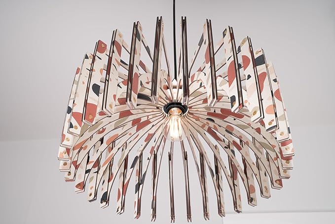 DEZAART Terraco White Fat Umbrella | Wood Pendant Light| Pattern Light Fixture | Mid Century Modern | Handmade Lamp | Ceiling Lamp | Chandelier Lighting