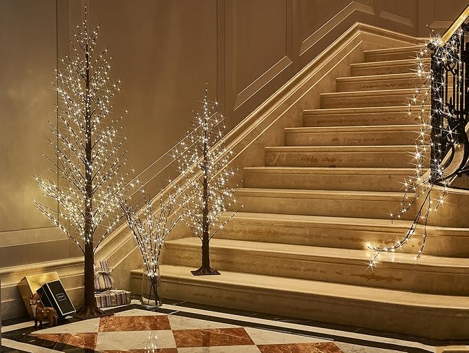 LITBLOOM Lighted Willow Branches Silver Glittered 32IN 120 LED with Timer Battery Operated and USB Plug in, Tree Branch with Fairy Lights for Home Room Christmas Decoration
