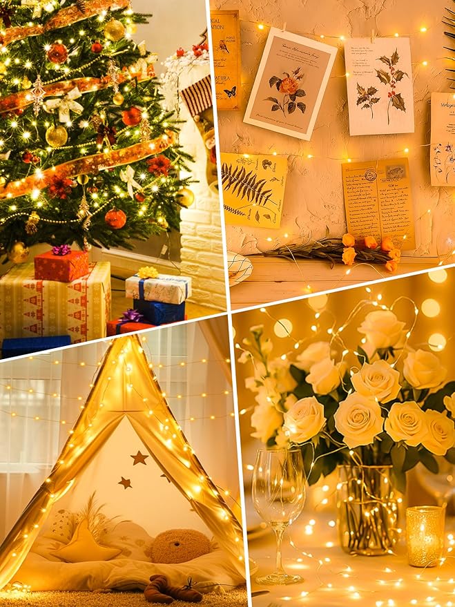 btfarm 2 Pack Fairy Lights Battery Operated with Timer, 16.4 FT 50 LED Silver Wire Twinkle String Lights 8 Modes Dimmable Waterproof for Indoor Christmas Bedroom Wedding Decorations, Warm White