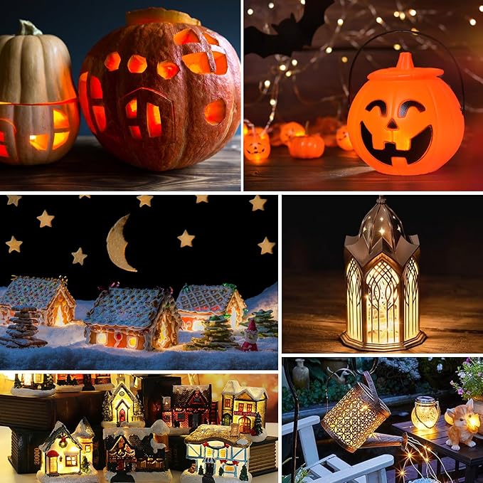 6FT Accessory Cord for Craft Lighting Halloween Pumpkin Christmas House Decorations, 4 Sets Candelabra-Base E12 Socket C7 Bulbs Clip Light with On/Off Switch Plugs (8 Bulbs, 4 Spare)