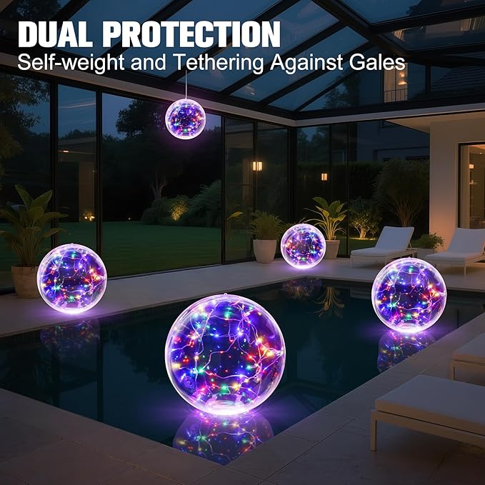Solar Floating Pool Lights, 14 Inch Colorful Solar Pool Light Balls, Floating Glow Globe IP68 Waterproof, Inflatable Solar Lights up Balls for Swimming Pool Pond Outdoor Decor -1PC