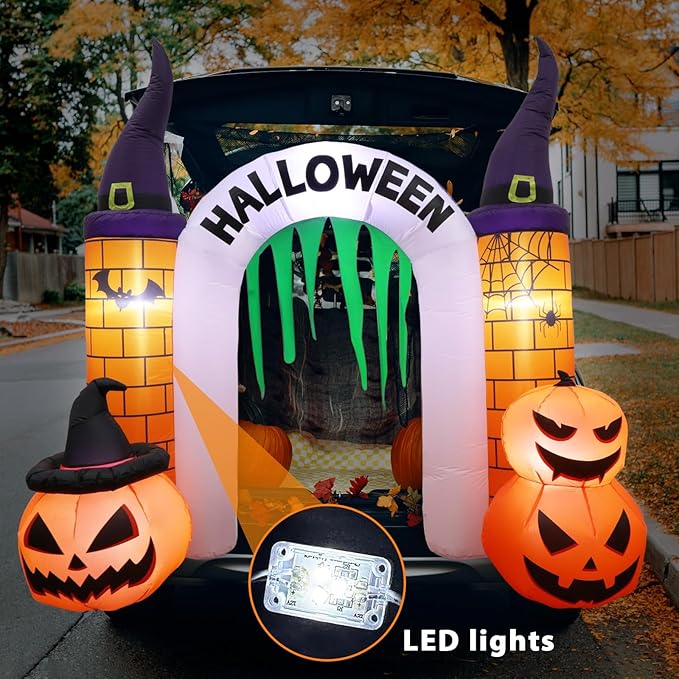 6 FT Halloween Inflatable Trunk or Treat Car Decorations Pumpkin Castle Arch Outdoor Decors Halloween Blow Ups Archway with Build-in LEDs Inflatable Pumpkin Castle for Outside Yard Garden Lawn Decor