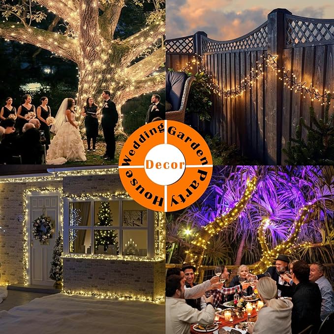 Solar Firecracker String Lights Outdoor Waterproof 120 LED Dense Spacing 8 Modes for Garden Christmas Party Patio Wedding Holiday Decor