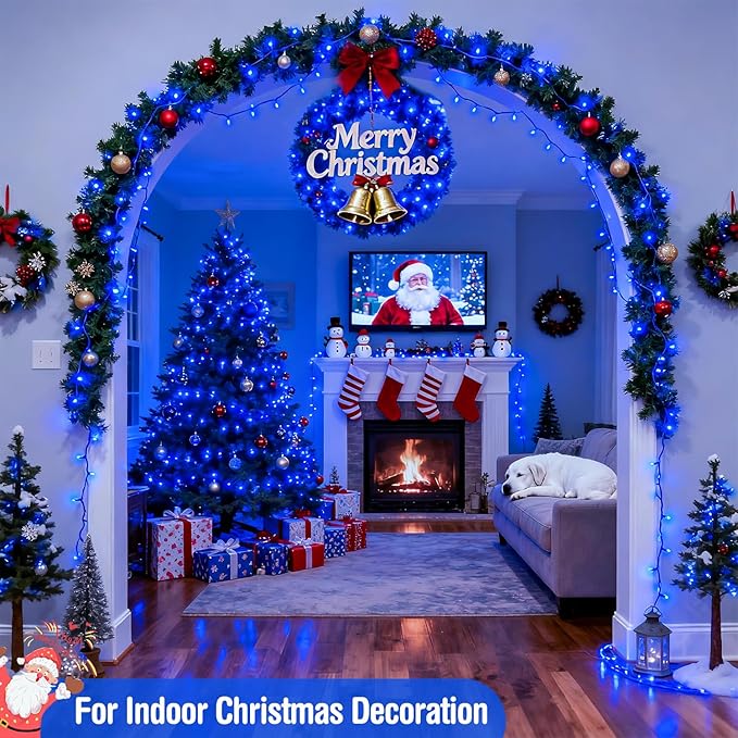 JMEXSUSS Blue 400 LED Christmas Lights Outdoor, 132ft Christmas Tree Lights with Remote, Indoor Blue String Lights Plug in for House Christmas Bush Decorations