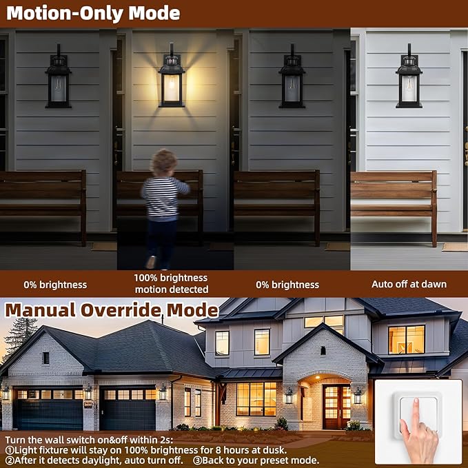 Matte Black Motion Sensor Outdoor Lighting Dusk to Dawn 2-Pack, Anti-Rust Aluminum Outdoor Light Wall Mounted House Exterior Light Fixture IP65 Waterproof Outside Wall Lantern Garage 16”