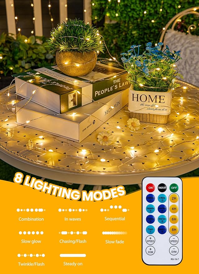 Minetom Fairy Lights with Remote, 66 Feet 200 Led Firefly String Lights Plug in for Bedroom Home Wall Ceiling Christmas Tree Wreath Craft Wedding Party Indoor Outdoor Decoration, Warm White