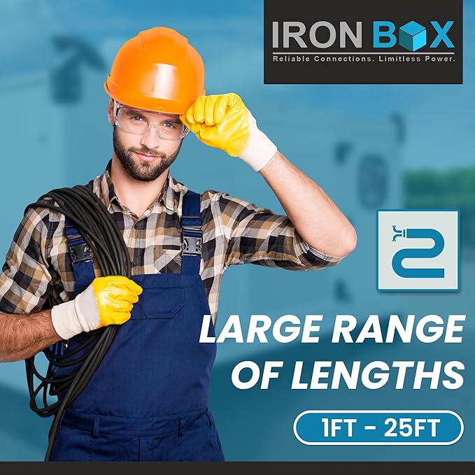 IronBox Electric - NEMA 6-20 Extension Cord - 12/3 SJT Jacket, 20A, 250V Extension Cable - Compatible with Any Generator Equipped with a 6-20 Receptacle - Heavy Duty Cable (Molded, 15 Foot)