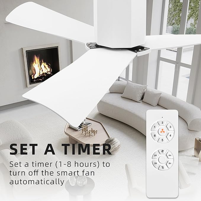 52" Ceiling Fan no Light - Gloss White DC Flush Mount Ceiling Fan, 3 ABS Plastic Curved Blades, 6 Speed Reversible DC Motor, Hugger Ceiling Fans No Light for Kitchen, Bedroom, Living Room