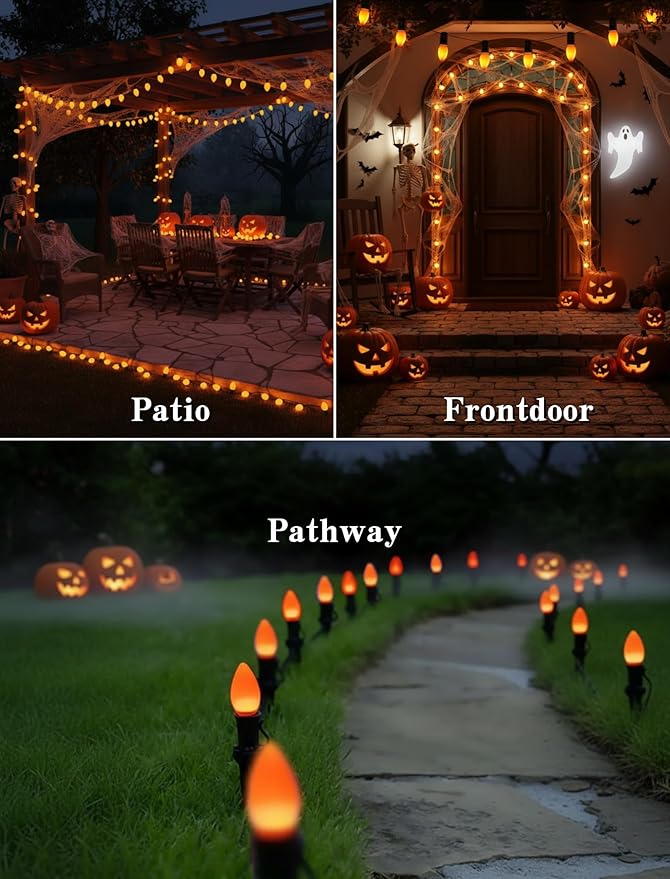 25 Pack C7 LED Christmas Lights Replacement Bulbs,Ceramic Orange Night Light Bulbs 0.6Watt Plastic Shatterproof LED Bulb E12 Replacement Bulbs for Outdoor Christmas String Lights,Candle Lights