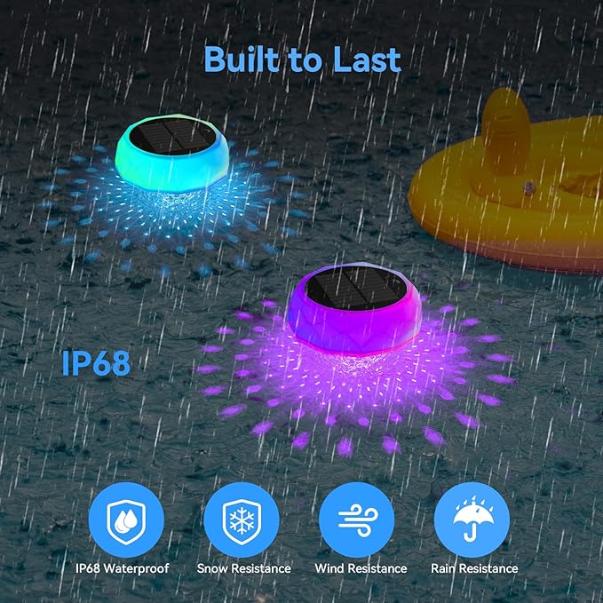 Solar Floating Pool Lights, RGB Color Float Pool Lights with Remote, IP68 Waterproof, Pool Decor Lighting Accessories for Inground, Above Ground Pools, Outdoor, Garden, Party Decoration