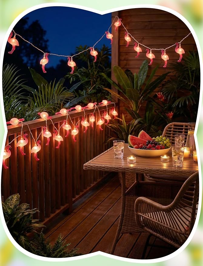 8.5Ft Pink Flamingo String Lights, Summer Tropical Themed Decorations String Lights with 10 Plastic Bulbs, Hanging Spring Camping Lights for Indoor Outdoor Patio Party Birthday Wedding Holiday Decor