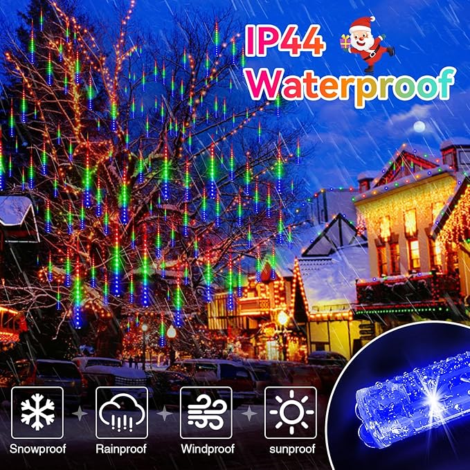KNONEW 40 Tubes 1120 LED Meteor Shower Lights Christmas Lights Outdoor Plug in Waterproof Falling Rain Light for Xmas Tree Wedding Party Garden Holiday Rooftop Decorations (Multicolor)