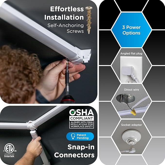 Enbrighten Ultrabrite Hexagon Garage Lights, 24 Pack, 5 Hex, 24,000lm, Dimmable with Remote, LED Ceiling Light for Car Detailing, Shop Lighting, Gym Decor, Man Cave, ETL Safety Certified, 85837