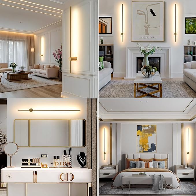 Battery Operated Wall Sconce USB Rechargeable Sconces, 39.3" Brushed Gold Wireless Wall lamp Set of 2, 3000K-6000K & Dimming with Remote Control, LED Wall Lights for Living Room, Bedroom