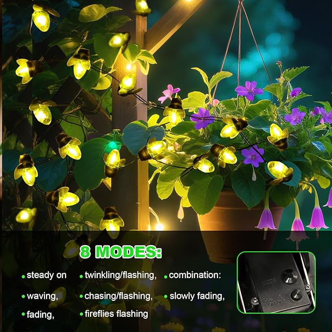 ANGMLN Solar Firefly Lights, 30 LED Solar Fireflies Lightning Bugs Fairy String Lights Outdoor Decor 19.6FT Solar Powered String Lights Waterproof for Garden Patio Home Wedding Party Spring