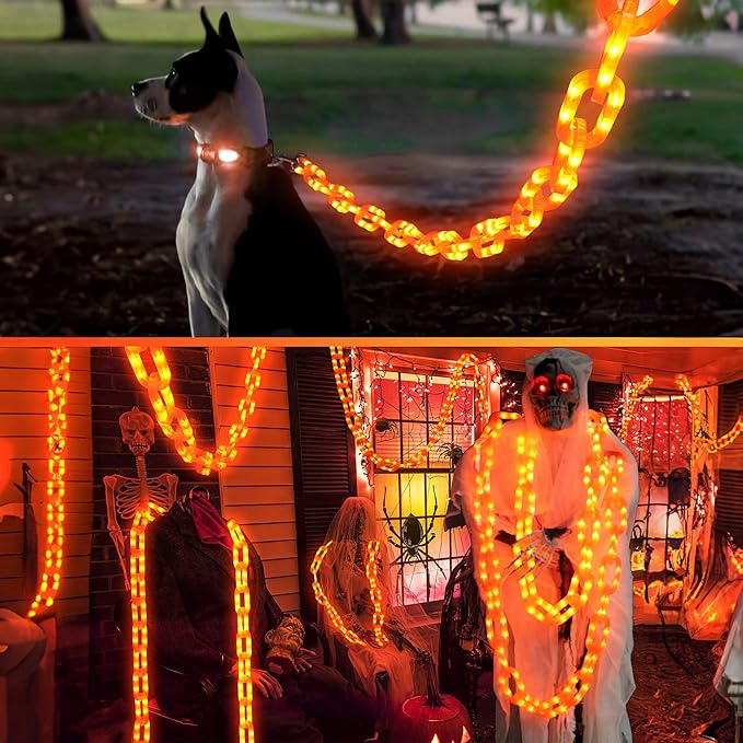 Joomer Chain Lights Halloween Decorative Battery Operated - 9.5 FT 160 LED Waterproof String Lights with Timer Function 8 Lighting Modes for Outdoor Indoor Halloween Decor (Orange)