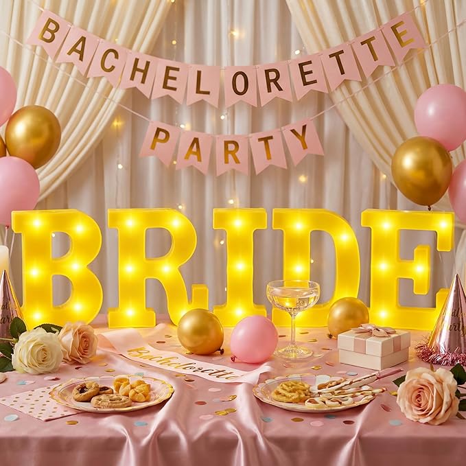 Sukkot Large LED Letter Sign LED Lights Battery Powered Table Decoration for Party Gift Tabletop Decoration(Bride)