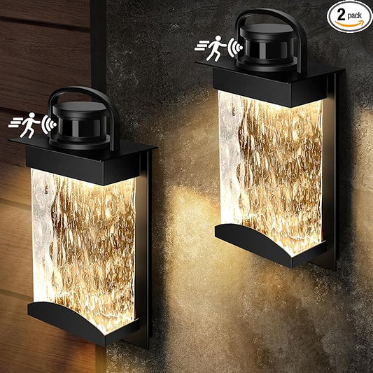 Lamomo Motion Sensor Outdoor Lights, 2 Packs LED Integrated Porch Lights, 1200 Lumen Dusk to Dawn Outdoor Wall, Waterproof Anti-Rust Exterior Light Fixture, 13W, Modern, Black, Energy Saving