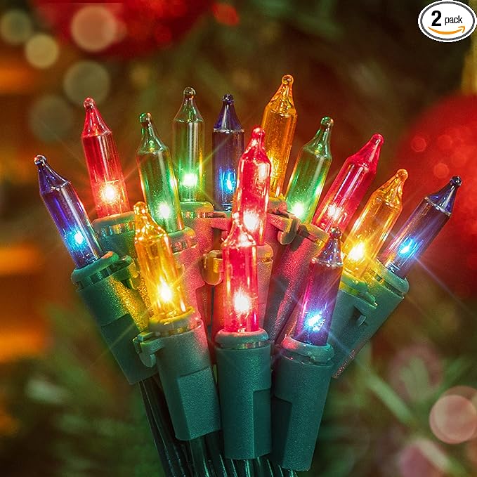 Hopolon Mini Christmas Lights, 2 Pack 23ft 100L String Lights, 120V UL Plug Extendable Xmas Tree Lights for Christmas, Patio, Home, Party, Holiday, Garden, Indoor/Outdoor Decor(2pcs Multicolor)