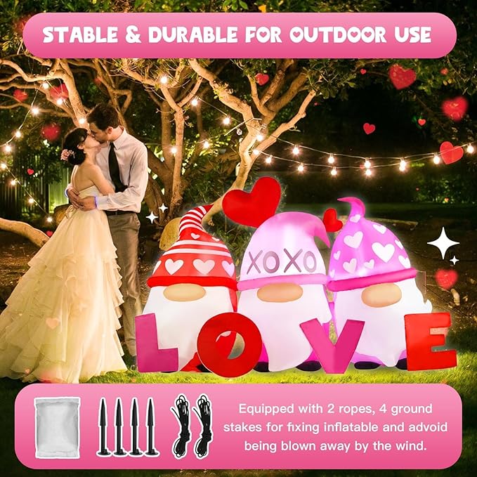 Valentines Day Inflatables Outdoor Decorations 6ft Long Gnome Love Blow Up Yard Décor Sweet Romantic Cute LED Lights for Indoor Outside Wedding Holiday Party Garden Lawn
