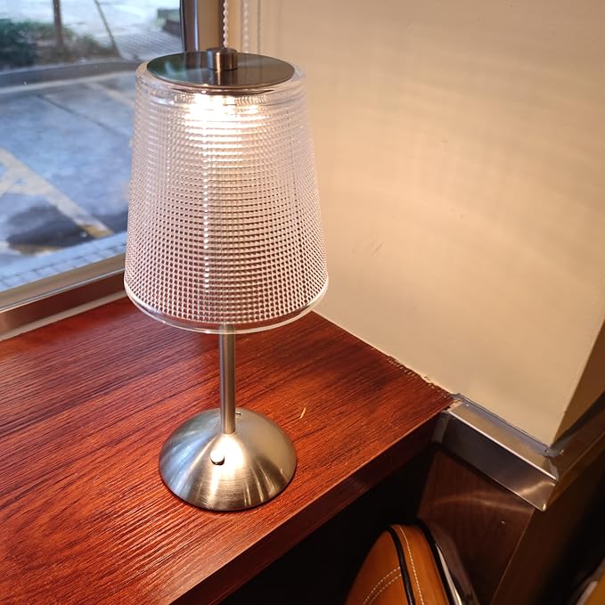 Cordless Table Lamp, 4000mAh Rechargeable Battery Operated Lamp, 3 Way Modes & Stepless Dimmable LED Touch Lamp, Portable Retro Metal Beside Lamps for Desk Bedroom Restaurant(Silver Nickel)