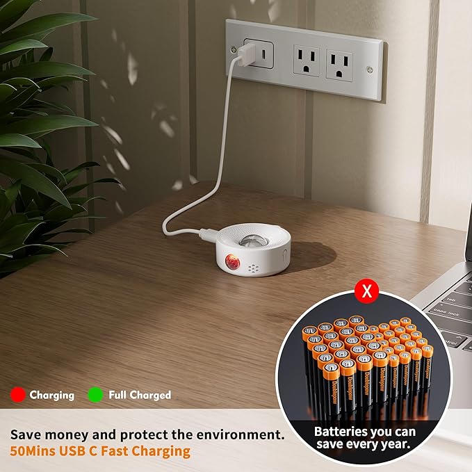 2" Rechargeable Mini Puck Lights w/Lanyard, Renter Friendly Magnetic Stick On Battery Operated Lights, Wireless Motion Sensor Light Indoor for Closet, Wall, Shelves, Kitchen, Locker - 1Pack/White