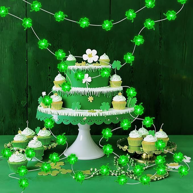 ZGWJ St Patricks Day Decorations Shamrocks String Lights Battery Operated, 1 Pack 50LED 16FT Waterproof Fairy Lights Lucky Clover Green for Bedroom,Party,St Patricks Day Decor
