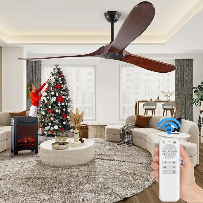 72" Quiet 3 Blade Walnut Ceiling Fan - No Light & Remote Control, Perfect for Farmhouse Patios & Backyards