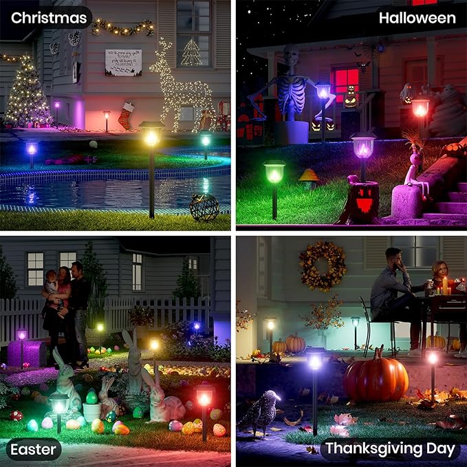 AOSEA 2 Pack Solar Pathway Lights Outdoor Waterproof - Auto RGB Color Changing Solar Lights, IP65, 12H Bright, Durable Plastic - Perfect for Garden & Walkway【RGB Flash Mode Only】