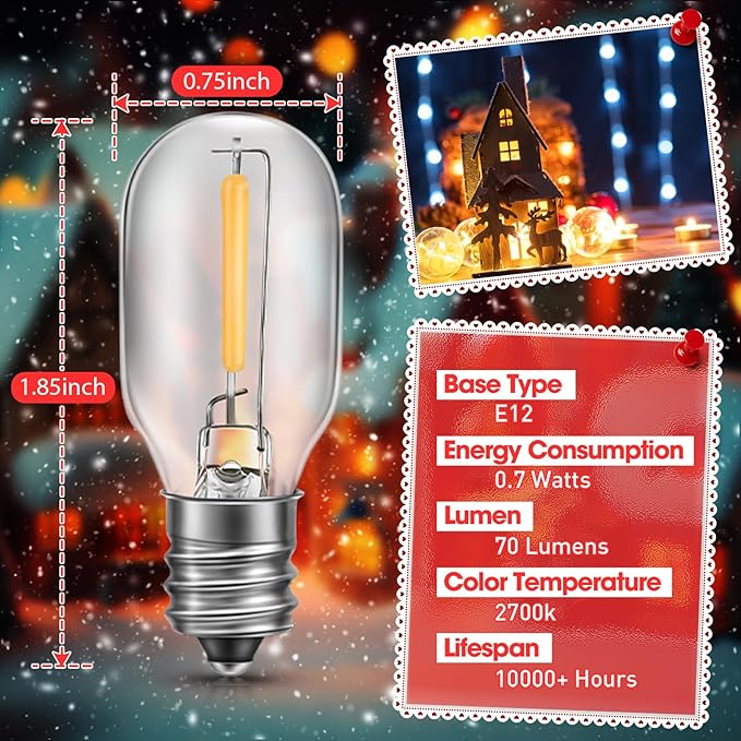 Meonum Accessory Cord with 3 LED Bulbs, 8.2 Ft Christmas Village Light with 2 Fuses, End to End Connected Blow Mold for Christmas Village Craft, Holiday Ceramic Trees