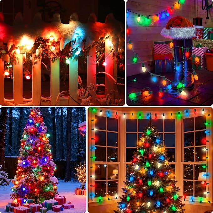 Christmas Decorations - 50 Feet C7 Vintage Christmas Lights Multicolor Christmas Tree Lights Outdoor Christmas String Lights with 50+5 Pack Bulbs for Christmas Tree Home Patio Yard Decor, E12 Base