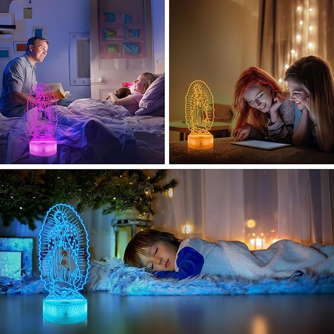 Catholic Gifts for Women, Virgin Mary 3D Illusion Lamp LED Night Light for Catholic Decor, Unique Religious Christian Believers Blessings Gift