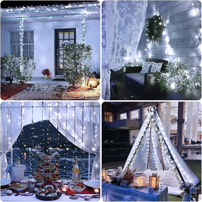 JMEXSUSS 2 Pack Solar String Lights Outdoor Waterproof, Total 400 LED 151FT Solar Christmas Lights Outdoor, 8 Modes Christmas Light for Outside Patio Yard Tree Decorations, White