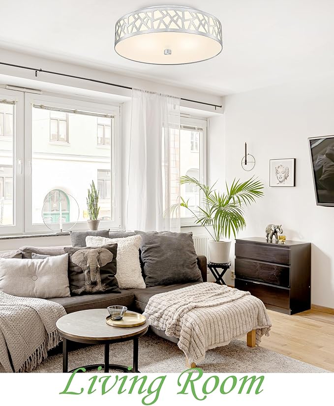 2-Light Flush Mount Ceiling Light,12 inch Modern Ceiling Light Fixture with Brushed Nickel Metal and Frosted Glass Shade for Hallway, Kitchen, Bedroom