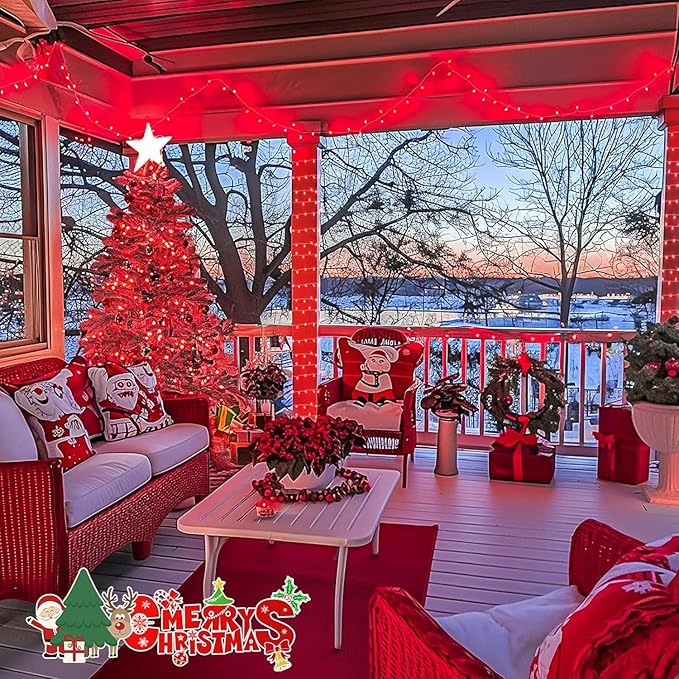 JMEXSUSS 2 Pack Red Valentine Lights Indoor, Each 100 LED Christmas String Lights with 8 Modes, Connectable Clear Wire Red LED Lights Outdoor Waterproof for Valentine's Day Bedroom Party Decorations