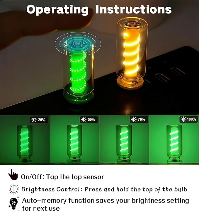LED Car Interior Light, Touch Control USB Night Lamp, Retro Style Ambient Lighting for Auto, Bedroom, Desk (2PCS Green)