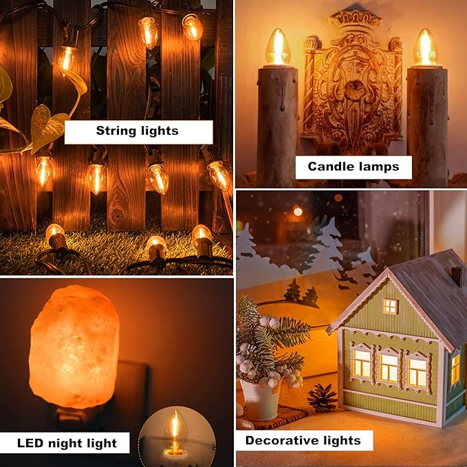 KGC C7 Christmas Replacement LED Light Bulbs - 0.6W Equivalent to 7W, Warm White 2200K, Waterproof Clear Plastic Night Light Bulbs, C7 E12 Candelabra Base for Christmas String Light (25 Pack)