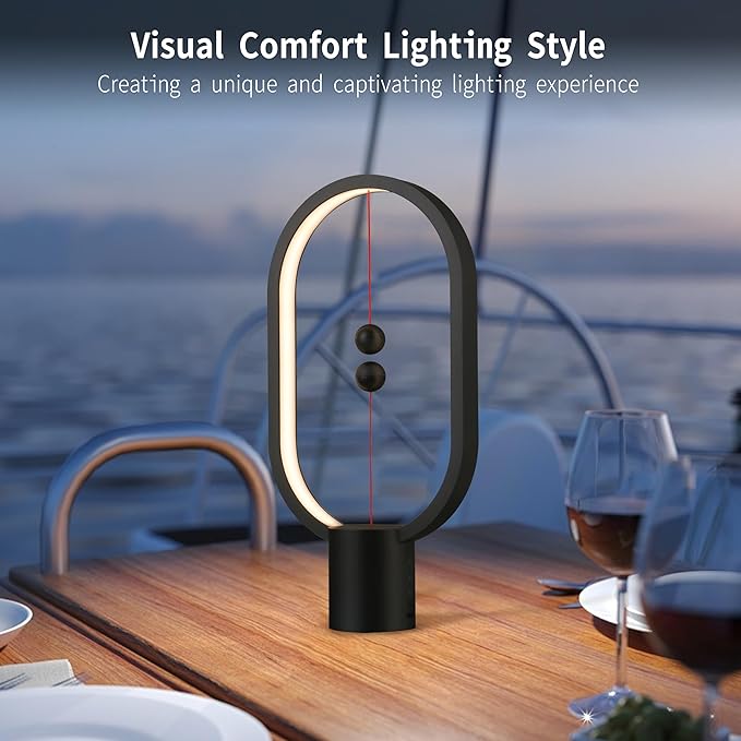 Heng Balance Light, USB Powered LED Table lamp, Creative, Magnetic Switch Night Light, dimmable Eye Protection Table lamp, Used for Gifts, Decoration Bedside, Dormitory and Office(Black)