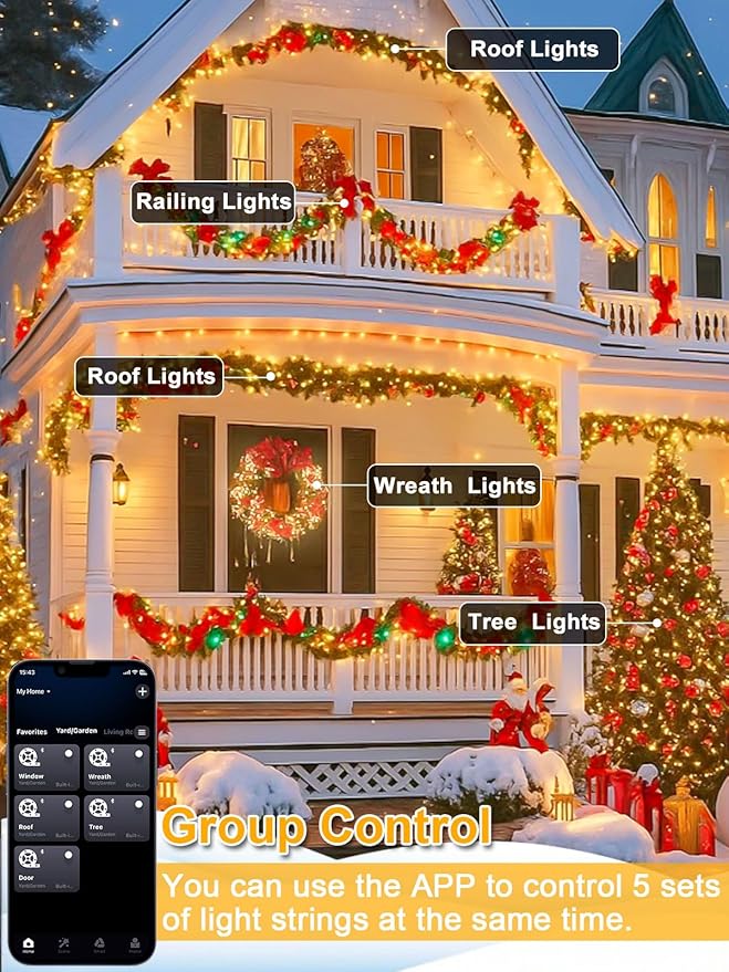 Smart LED Halloween String Lights with Remote & App 198FT 600LED, Waterproof RGB Dimmable Clear Wire Christmas Lights, Color Changing Christmas Tree Light Outdoor Indoor with Timer for Halloween Decor