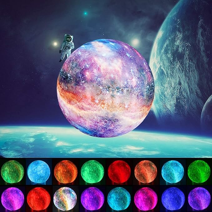 Moon Lamp, Night Light, 16 Colors LED Moon Light 7.0 inch 3D Printing Kids Light Lamp with Stand, Remote&Touch Control, USB Rechargeable, Gift for Kids Friends Parent Birthday Christmas New Year