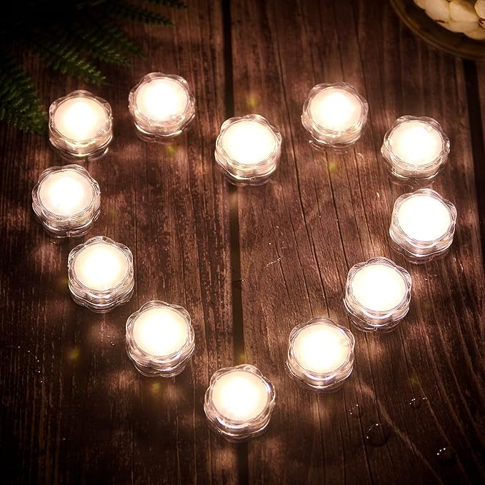 AGPTEK 24x LED Submersible Waterproof Wedding/Party/Floral Decoration Tea Vase Battery Light Candles-Warm White (Pack of 2)