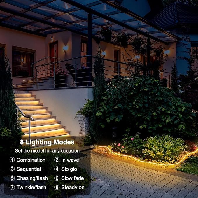 50Ft Solar Strip Lights Outdoor, Waterproof LED Light Strip Auto On/Off, Rechargeable Strip Lights 8 Mode with Remote Timer Acrylic Tape for Deck Patio Pool Pathway Camping Decor (Warm White)