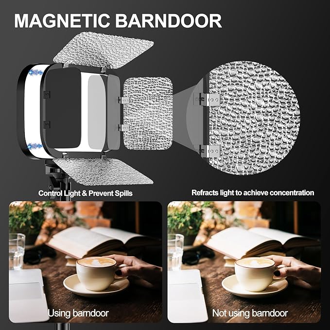 EMART 2-Pack LED Video Light, Portable 3000-5500K CRI97+ Studio Lights with 62" Tripod Stand, Magnetic Light Barndoor & Filters, Bi-Color Dimmable Lighting for Video Recording, Game Streaming, Podcast